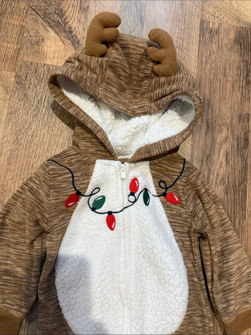 Kids Cozy Brown Reindeer One-Piece with Hood - Size 12 Months